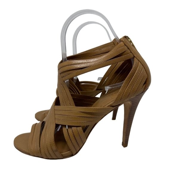 Tory Burch Liv Cage Gladiator Shoes Brown Leather Zipper Heels Open Toe Size 8M - Picture 4 of 11